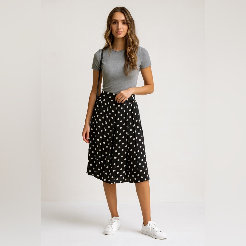 Vintage Laura Ashley Black/White Polka Dot Skirt Sz. 8